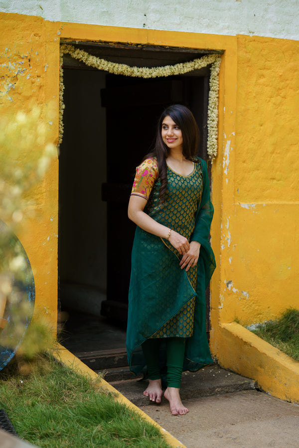 Smriti Green Brocade Kurti Set