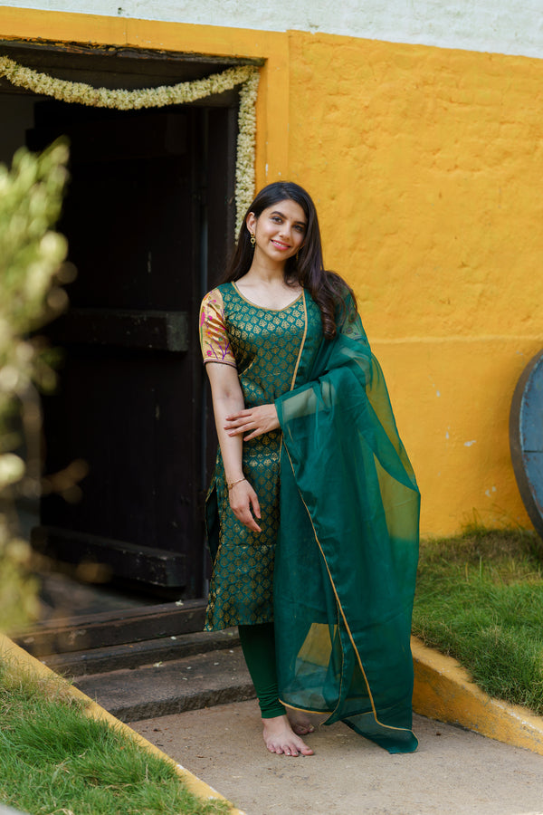 Smriti Green Brocade Kurti Set