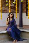 Smriti Navy Blue Brocade Kurti Set
