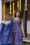 Smriti Navy Blue Brocade Kurti Set