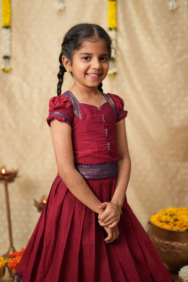 Esha Red check Lehenga Mini (Set of 2)