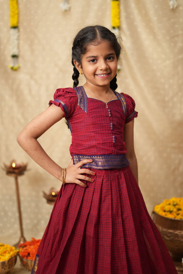 Esha Red check Lehenga Mini (Set of 2)