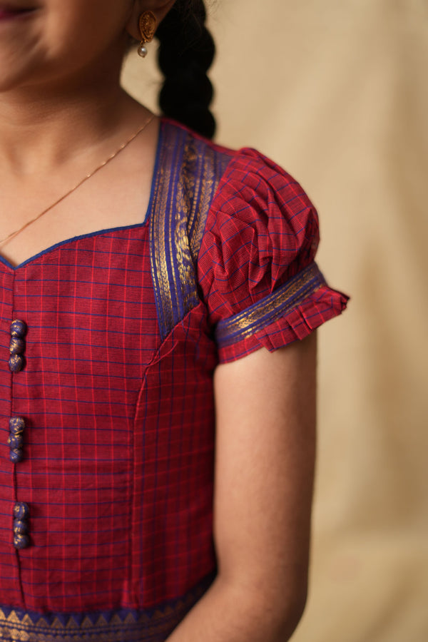 Esha Red check Lehenga Mini (Set of 2)