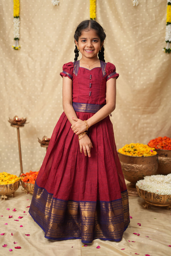 Esha Red check Lehenga Mini (Set of 2)