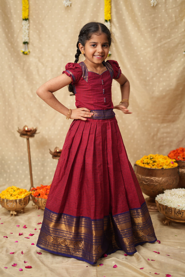 Esha Red check Lehenga Mini (Set of 2)