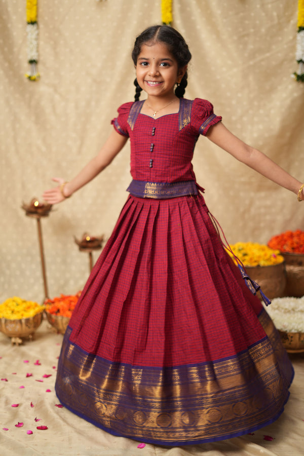 Esha Red check Lehenga Mini (Set of 2)