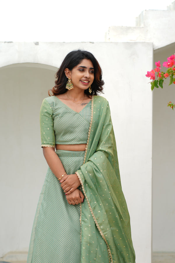 Anupama Mint Green Crop top & Skirt