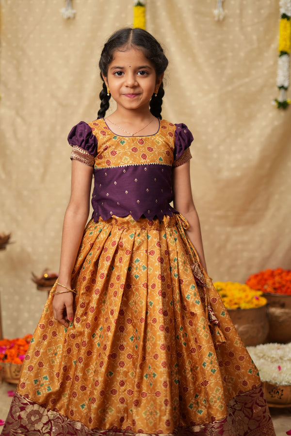 Agalvili Wine & Yellow Lehenga Mini (Set of 2)
