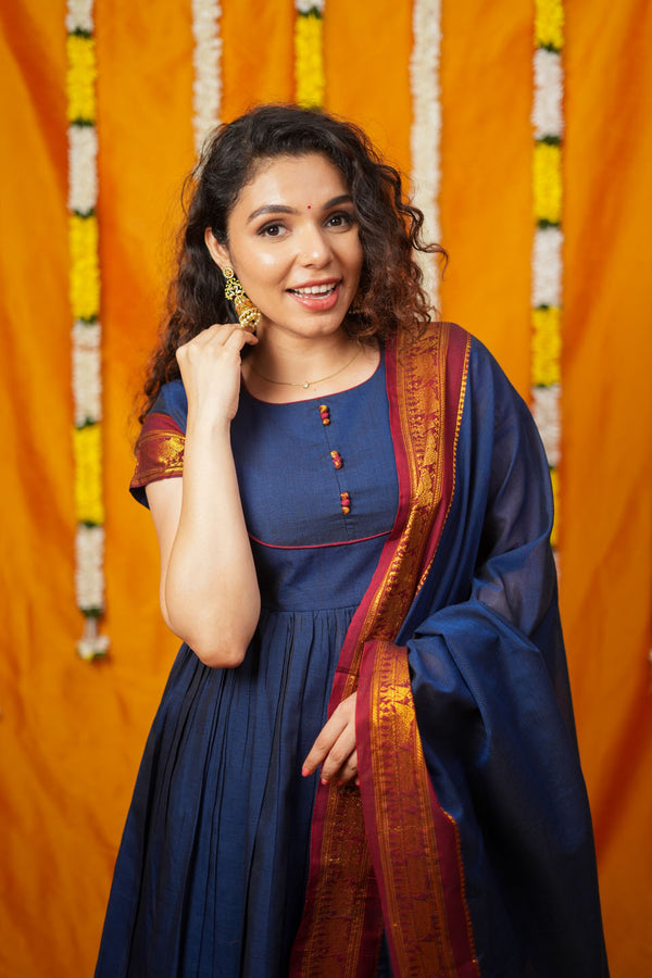 Ezhili Navy Handloom Co-ord Set