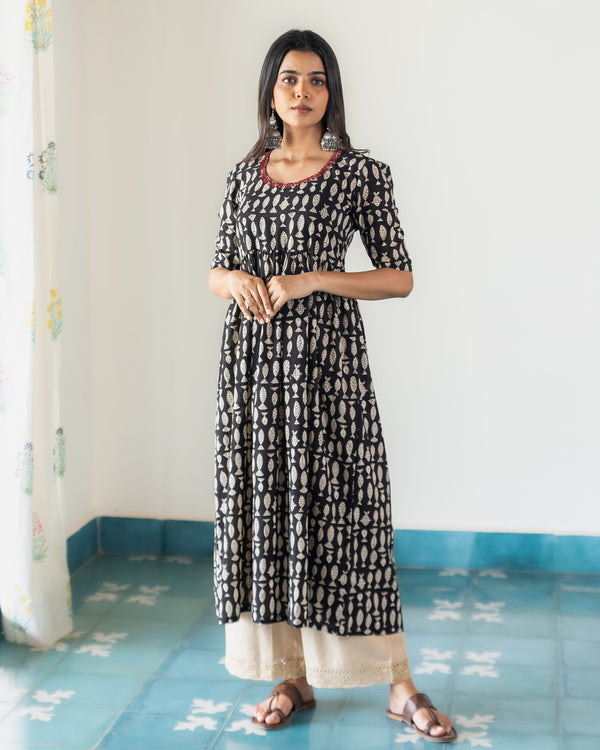 Black Fish Print Kurta (PR)
