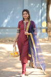 Indira Maroon Kurti Set (Top & Dupatta)