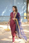 Indira Maroon Kurti Set (Top & Dupatta)