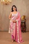 Nethra Pink Banarasi Tissue Spaghetti Kurti Set