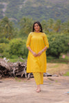 Golden Yellow Embroidered A-Line Kurta Set (PR)