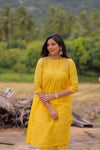 Golden Yellow Embroidered A-Line Kurta Set (PR)