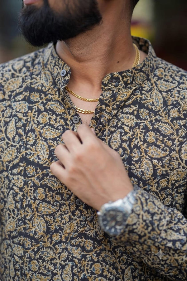 Tushar Black Kalamkari Shirt