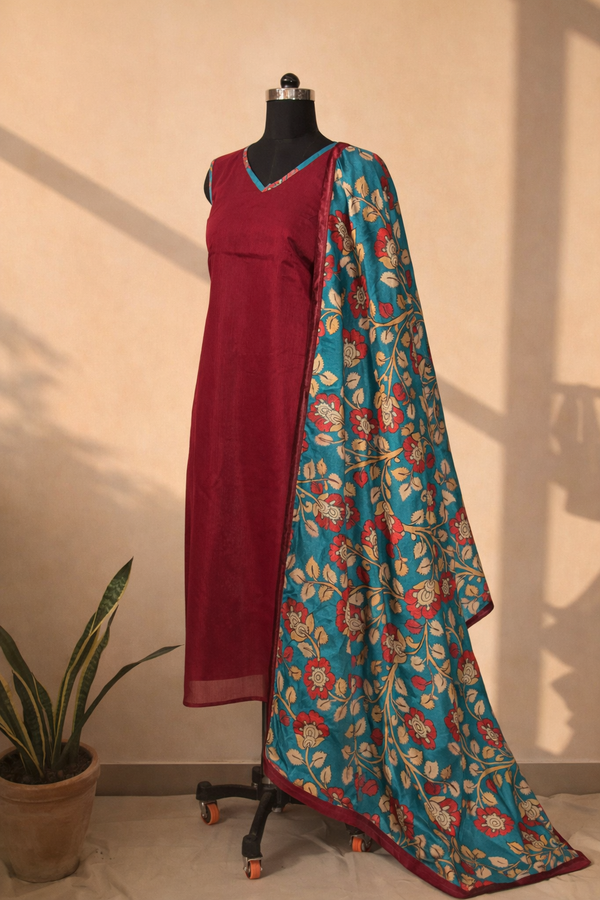 Vaishu Maroon Kurti With Dupatta