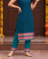 Geetanjali Teal Narayanpet Cotton Kurti Set (Set of 2)