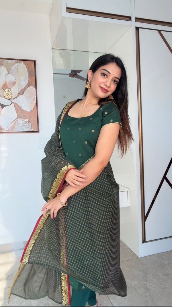 Meghna Green Chanderi Kurti Set ( Set of 2 )