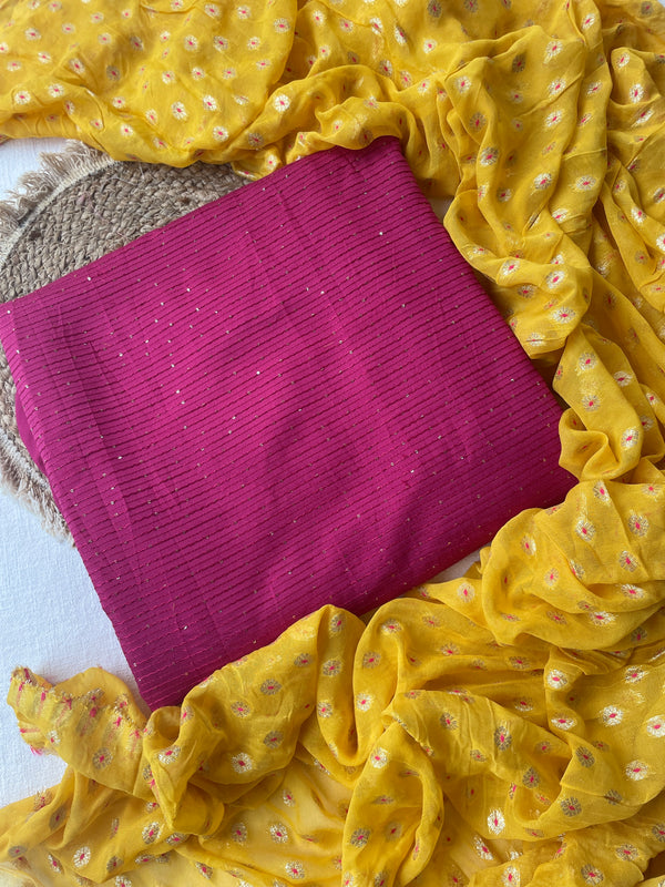 Pink & Yellow – Chanderi & Brocade Georgette Suit Set