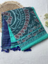 Teal & Navy Ikat Mul Cotton Saree