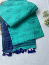 Teal & Navy Ikat Mul Cotton Saree