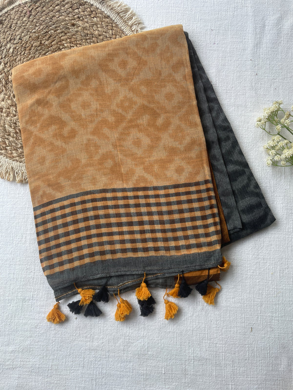Mustard & Charcoal Mul Cotton Saree