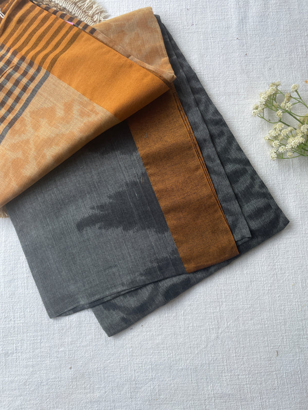 Mustard & Charcoal Mul Cotton Saree