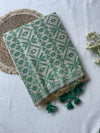Ivory & Emerald Mul Mul Cotton Saree