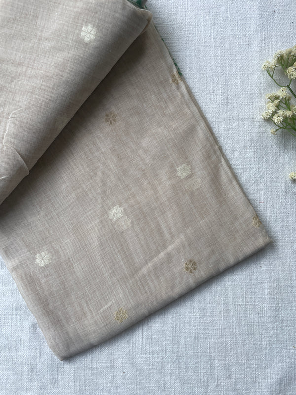 Ivory & Emerald Mul Mul Cotton Saree