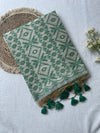 Ivory & Emerald Mul Mul Cotton Saree