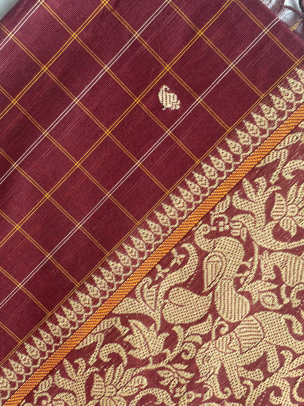 Maroon & Green Handloom Cotton Saree