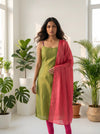 Mayilini Green Shimmer Kotta Spaghetti Kurti Set ( Set of 2 )