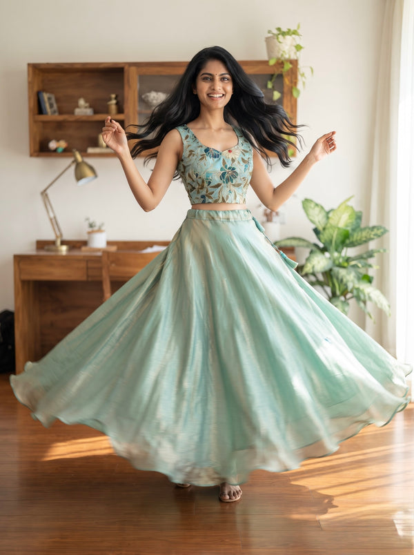 Chandrika Blue Croptop & Skirt ( Set of 2 )