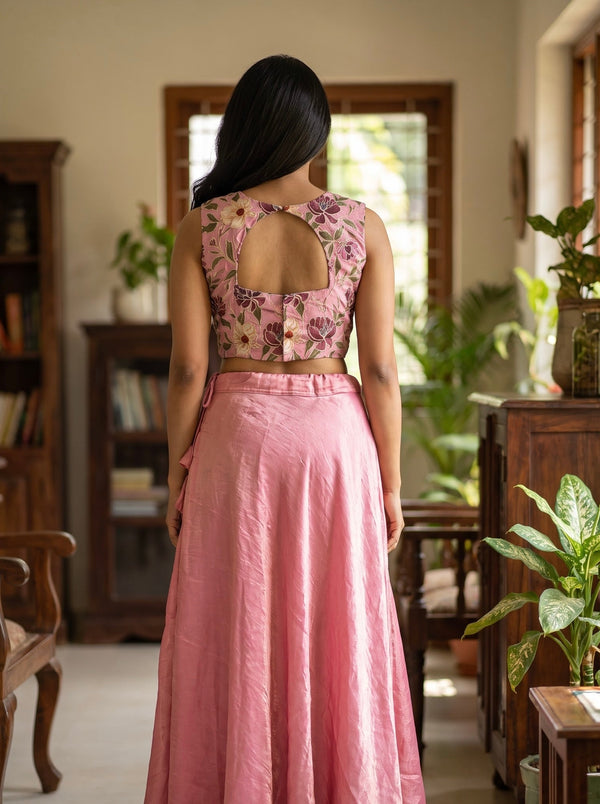 Chandrika Pink Croptop & Skirt ( Set of 2 )