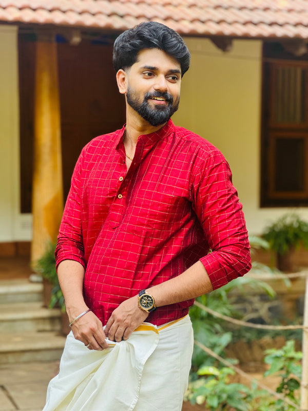 Ved - Maroon checks Kurta