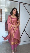 Tanisha Pink Banarasi Tissue Spaghetti Kurti Set