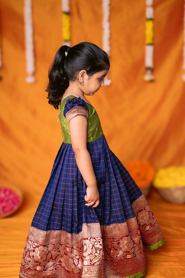 Aditi Navy Blue Checks Frock Mini