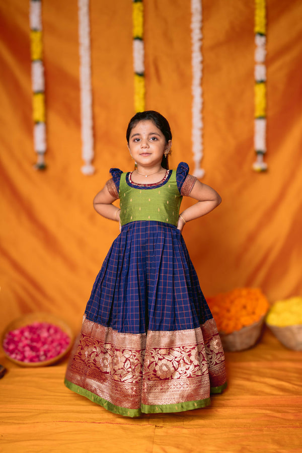 Aditi Navy Blue Checks Frock Mini