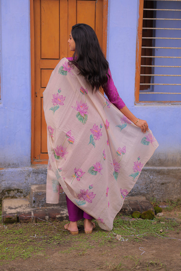 Lavender Lotus Banarasi A-Line Kurta with Dupatta (PR)