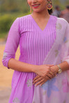 Lavender Leaf Embroidered Chanderi Kurta Set With Dupatta (PR)