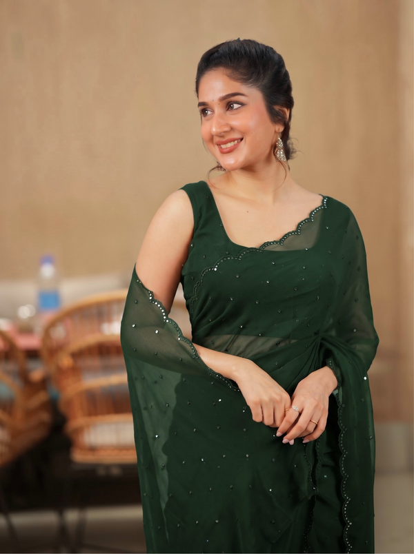 Madhanika Green Saree (Set of 2)