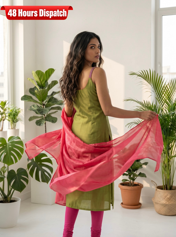 Mayilini Green Shimmer Kotta Spaghetti Kurti Set ( Set of 2 )