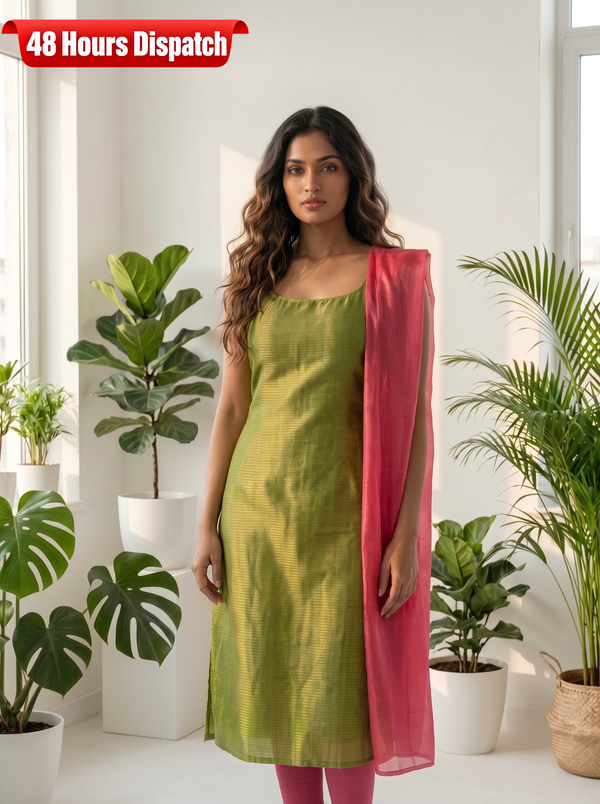 Mayilini Green Shimmer Kotta Spaghetti Kurti Set ( Set of 2 )