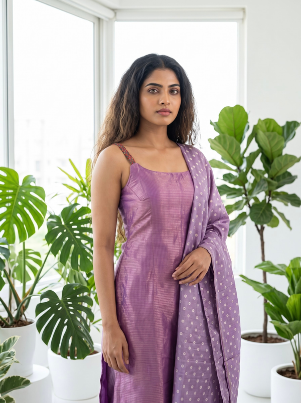 Mayilini Lilac Shimmer Kotta Spaghetti Kurti Set ( Set of 2 )