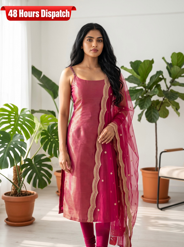 Mayilini Pink Shimmer Kotta Spaghetti Kurti Set ( Set of 2 )