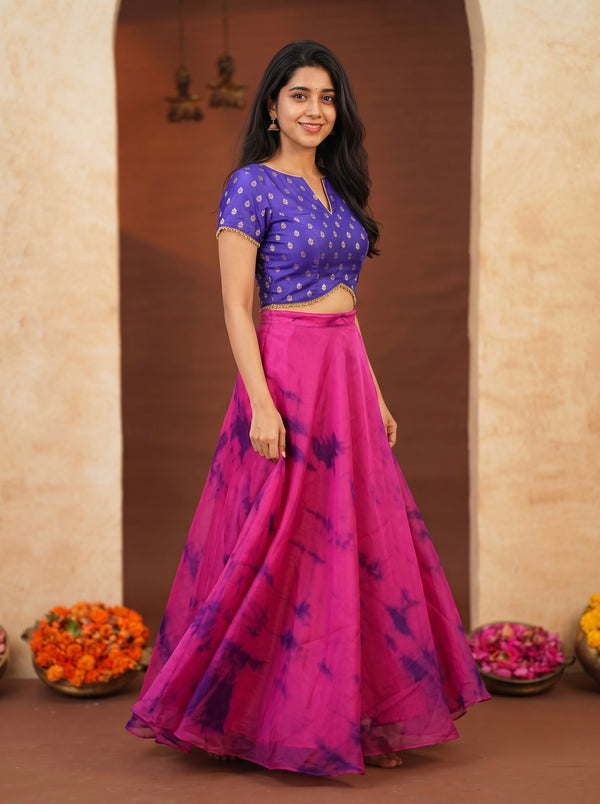 Mira Pink Organza Croptop and Skirt (Set of 2)