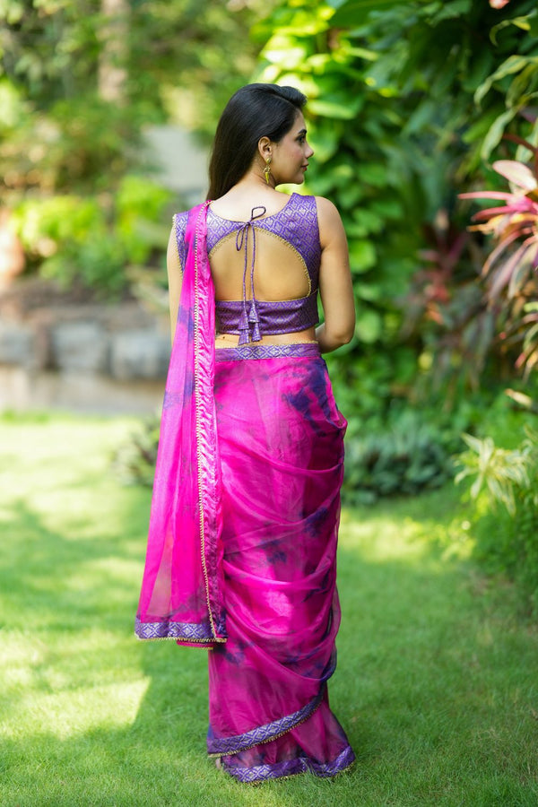 Mira Pink Organza Saree (Set of 2)
