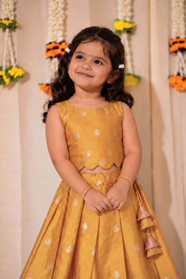 Nadhi Mustard with Orange Lehenga Mini (Set of 2)