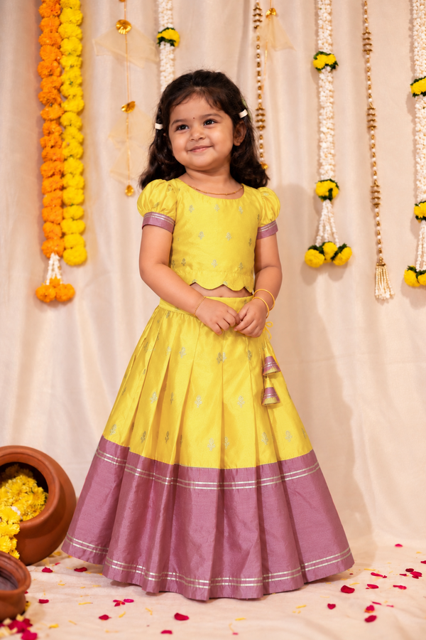 Nadhi Yellow with Mauve Pink Lehenga Mini (Set of 2)